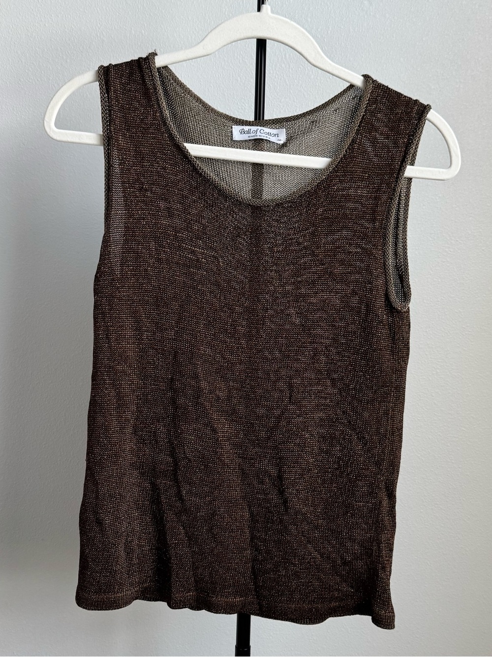 Ball of Cotton Bronze Metallic Shimmer Knit Scoop Neck Tank Top USA Size M